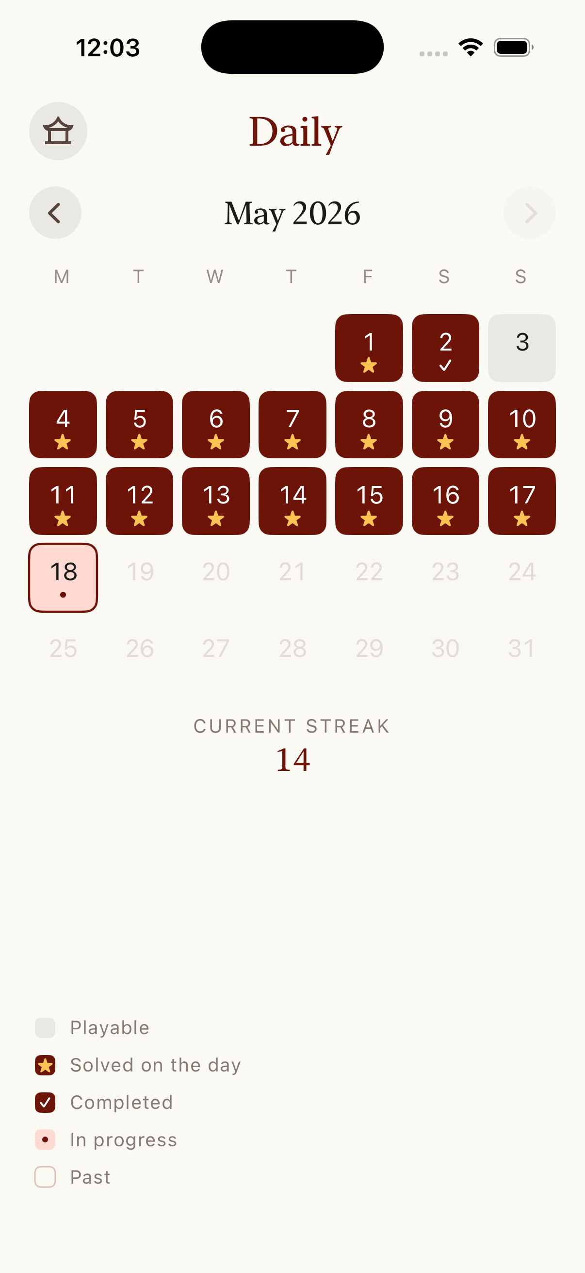 Daily Challenge calendar